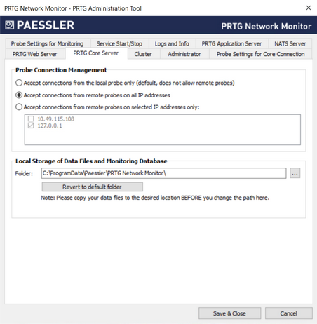 PRTG Core Server Tab