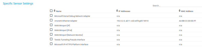Specific Sensor Settings Specific Sensor Settings